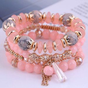 3/$20 New Peach & Gold Beaded Bracelet Set